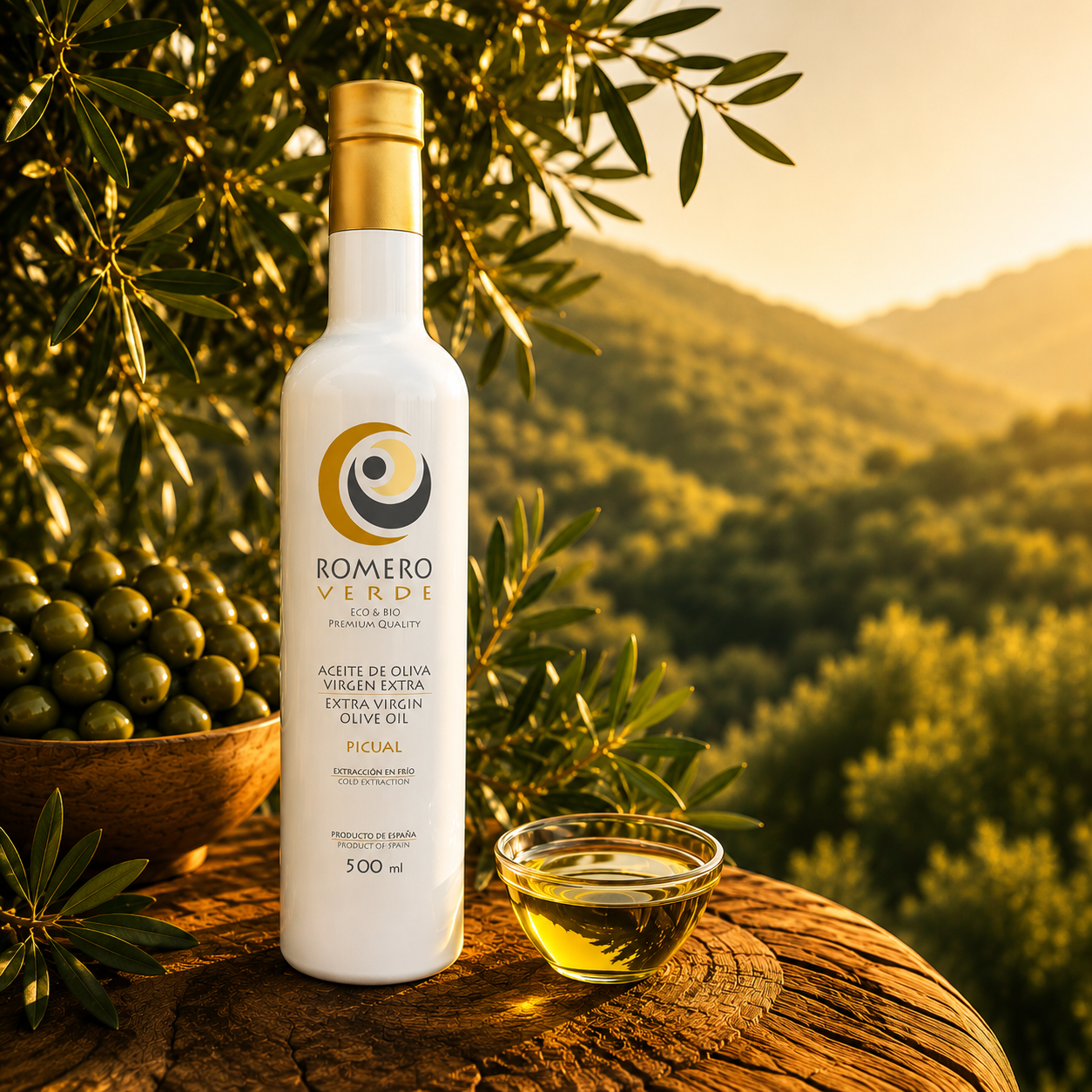 Aceite de oliva E.n. Romero Verde (cosecha temprana) 22-23. Calidad premium – botella de vidrio de 500 ml